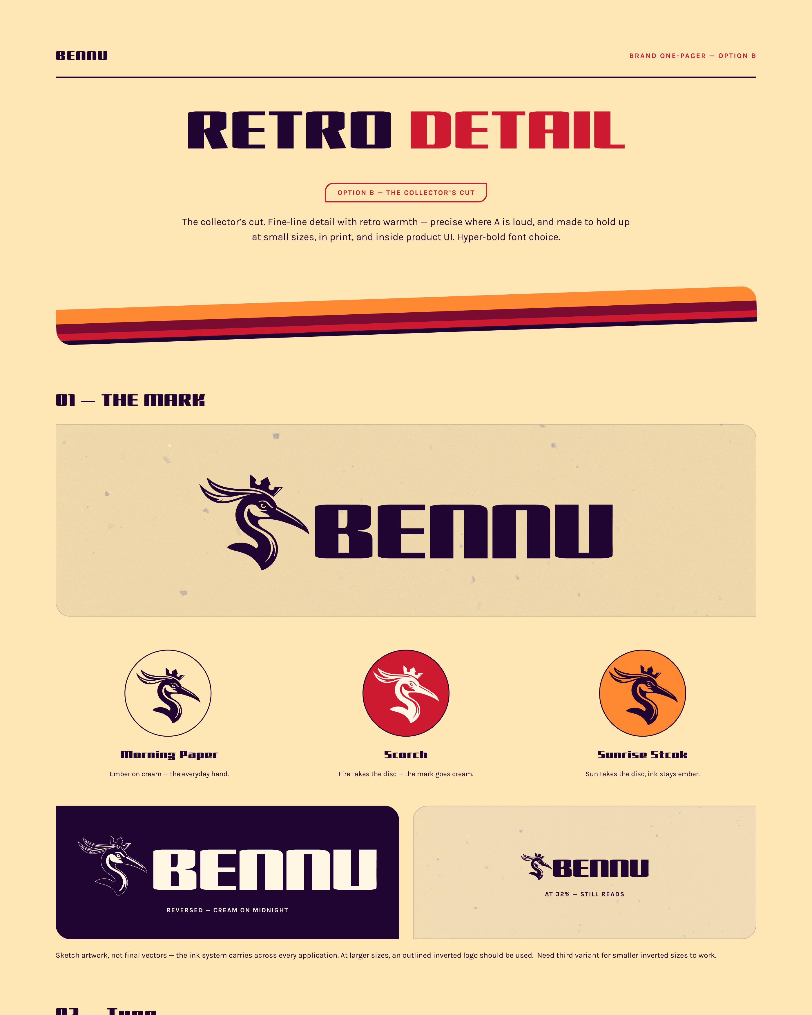 Option B, Retro Detail: a midnight, mulberry, red and orange palette with Gajraj One headlines and retro product photography