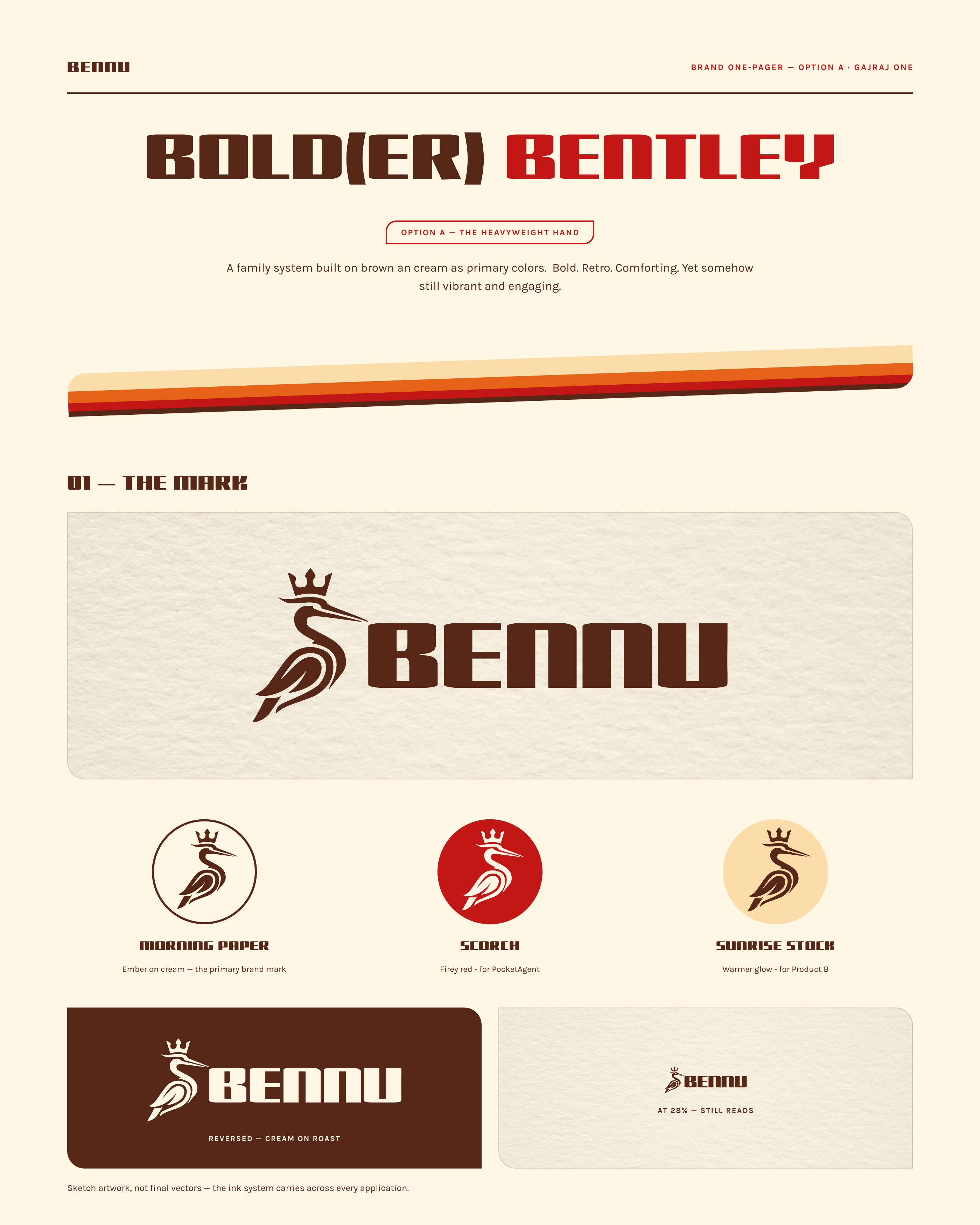 Option A2, Bolder Bentley: Option A's cream and roast palette with heavier Gajraj One display type
