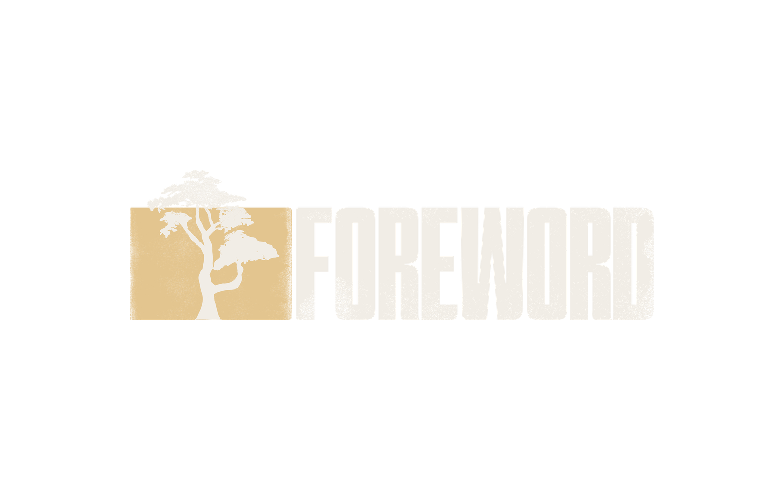 Concept Four: a cypress tree silhouette rising out of a gold square beside the Foreword wordmark