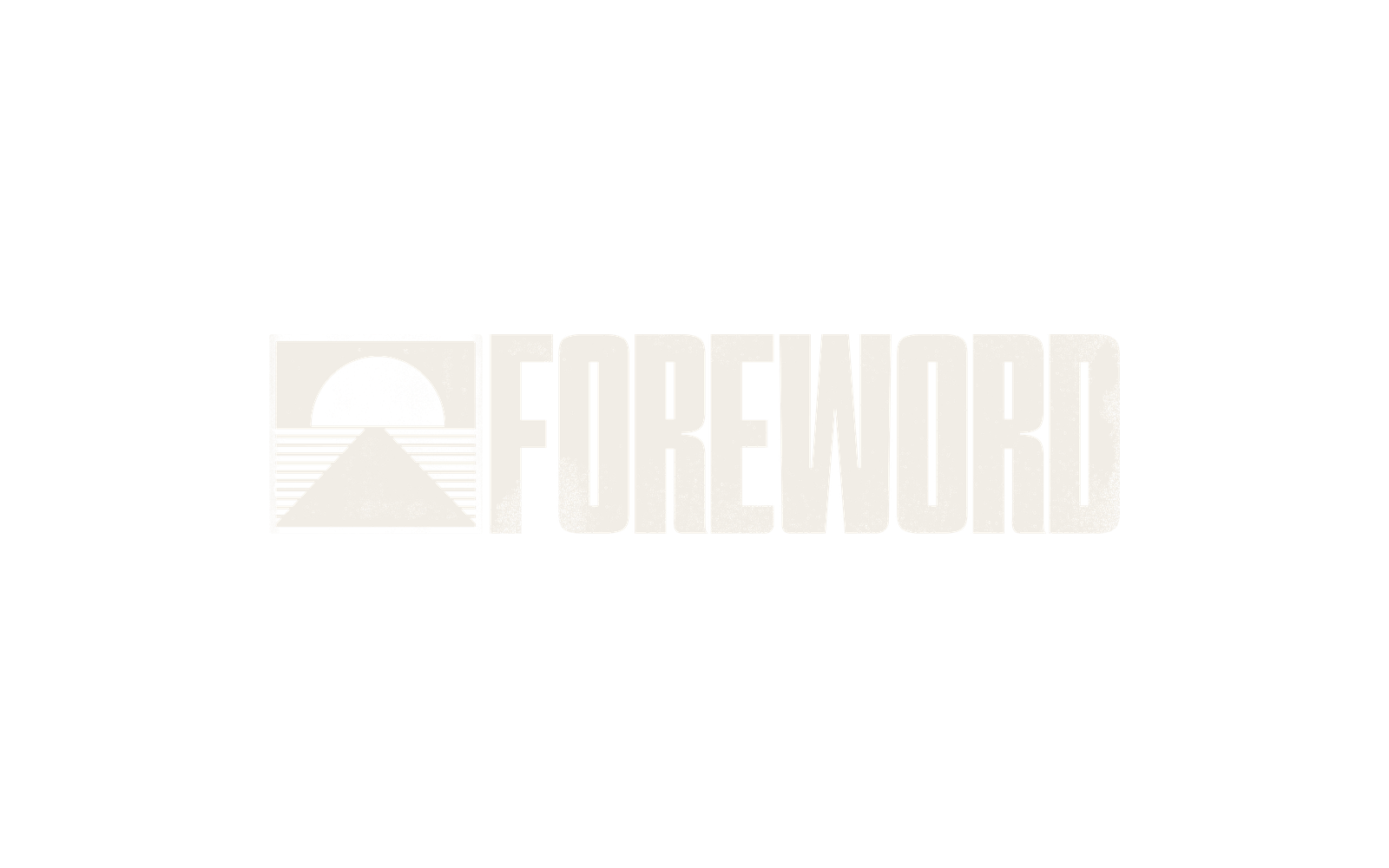 Concept Five: a square stamp mark with a setting sun, water lines and a dock, beside the Foreword wordmark