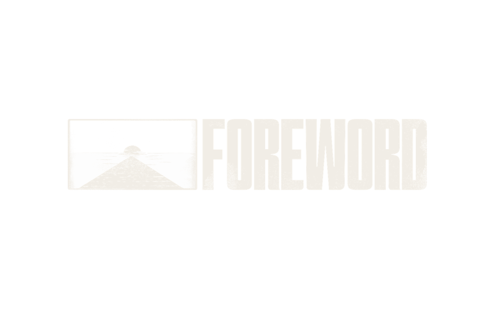 Concept Six: a national-park-style badge of a dock reaching toward a setting sun on open water, beside the Foreword wordmark